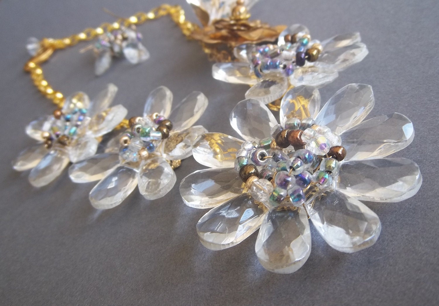 Crystal blossom and flower bud necklace custom order