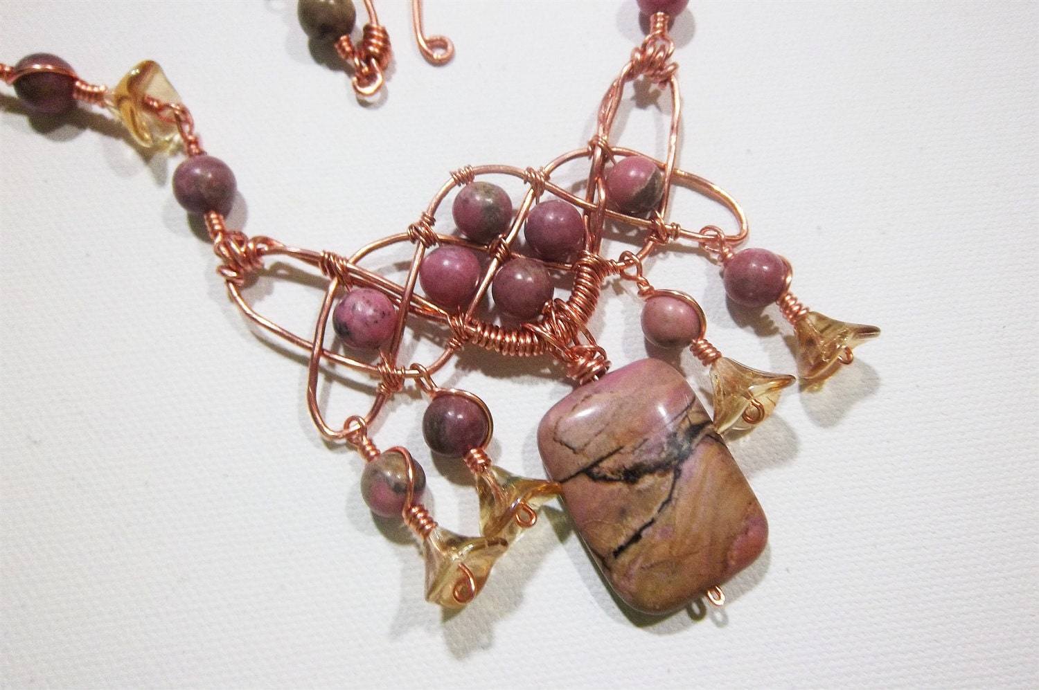Celtic Woman's Knot -- Rhodonite and glass flower necklace set