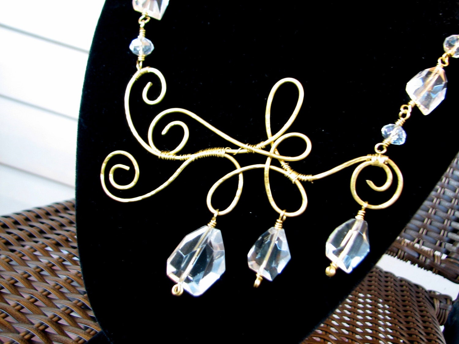 Custom Order - Asymmetrical chandelier crystal necklace set