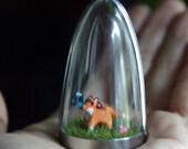 Fox and Friend hand sculpted terrarium pendant by artist Sherry Westfall Matthews