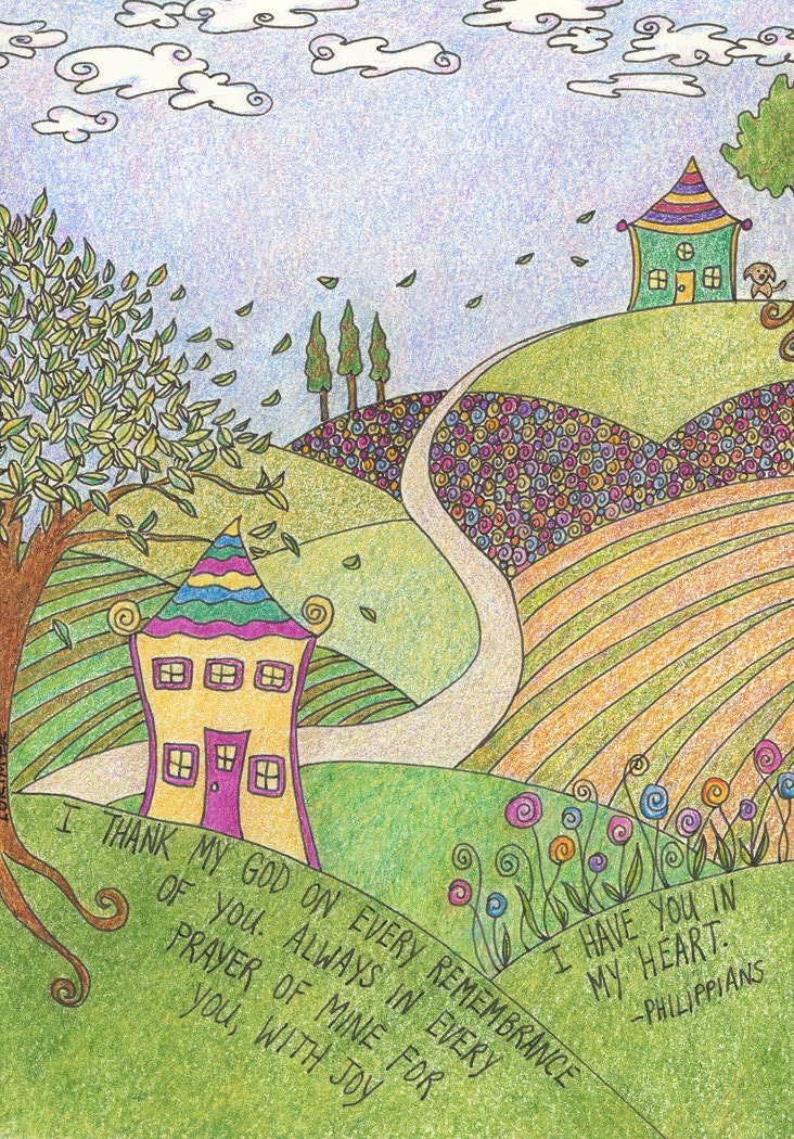 I Thank My God fine art print, whimsical art print, religious, scripture, thankful