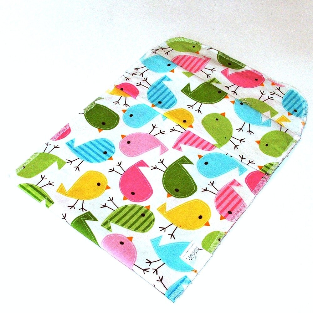 Medium Reusable Sandwich Bag- Food Baggie with pleated fold over closure - Pastel Chickadees
