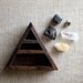 RESERVED - Stone Set and Triangle Wood Curio Shelf - Crystal Mineral Set Number 13