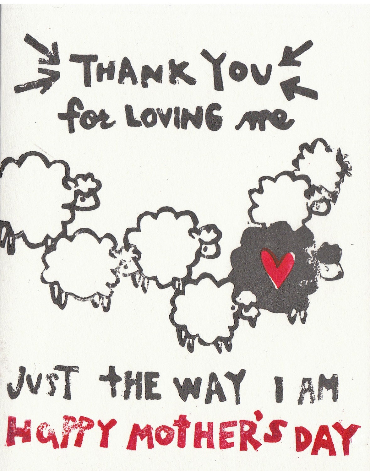 Hand printed black sheep mother's day card
