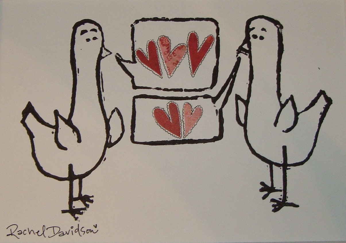 Lets Talk About Love-Mixed Media Linocut 5 x 7 in 8 x 10 Mat
