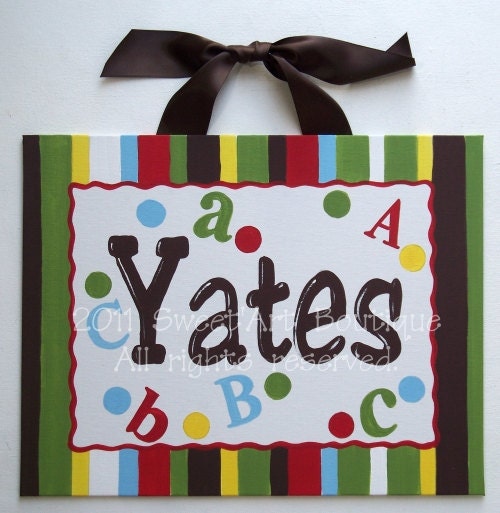 ABC Custom canvas letter name sign wall art nursery kids alphabet teacher gift door green red brown