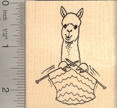 Alpaca knitting Rubber Stamp J13306 WM by Rubberhedgehog on Etsy