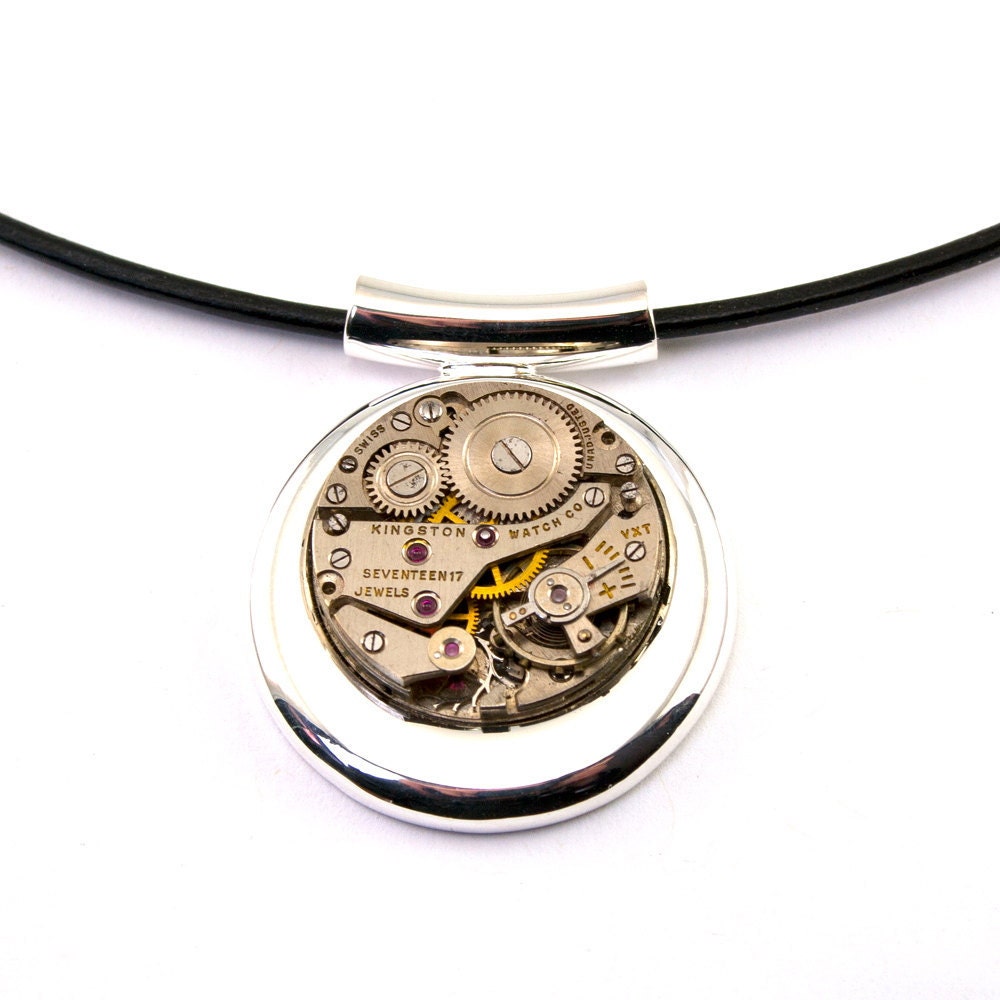 Steampunk Necklace - Vintage Ruby Jeweled Watch Movement - PROMPTLY SHIPPED - Steampunk Jewelry