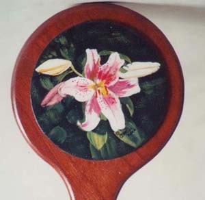 Cherry hand mirror 6-in dia x 12 in.
