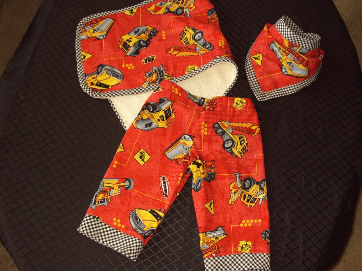 Boys Construction Zone Set three piece set pants bib burp pad diaper cover OOAK  pantaloons knickers new born