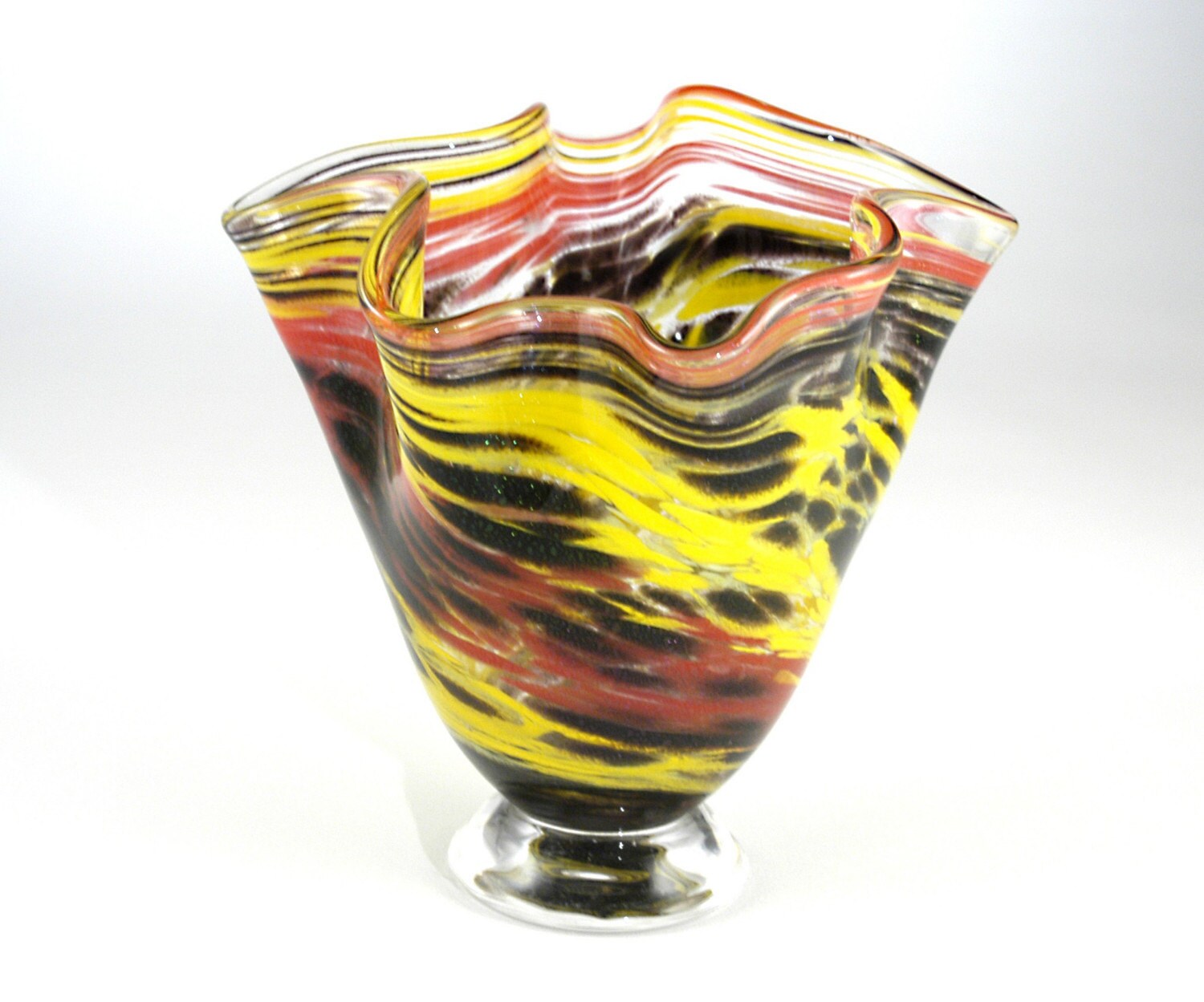 Items similar to Hand Blown Fluted Festival Glass Bowl Free Shipping