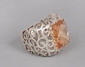 Silver Peach Ring - Handmade Sterling Silver Jewelry - Champagne Lace Ring