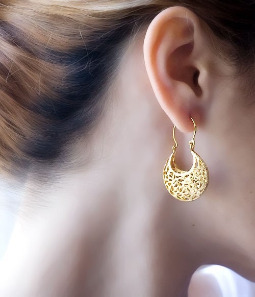 Rose Gold Lace Earrings - Small Basket Earrings - Handmade 18K Rose Gold Plated Jewelry