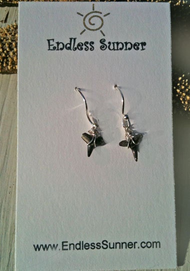 Fins - Genuine Shark Tooth Sterling Silver Earrings