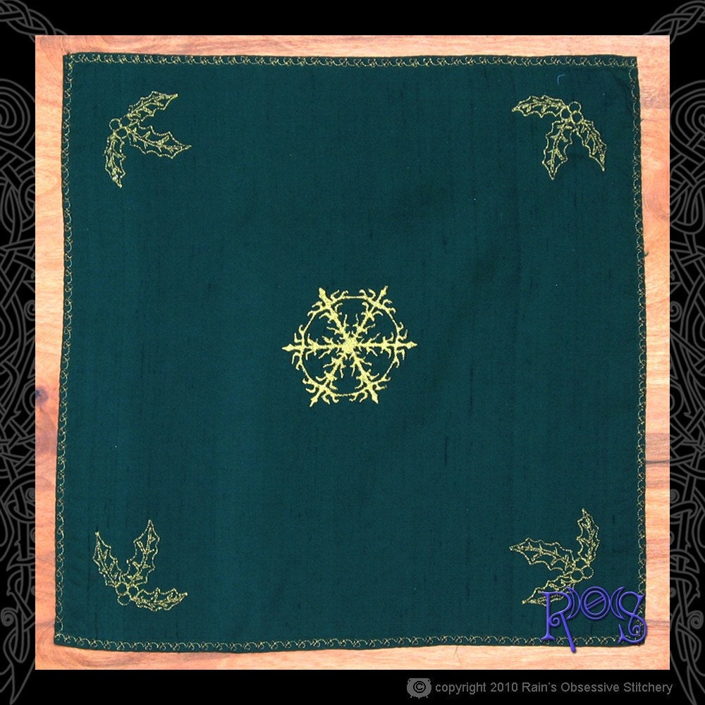 Embroidered Silk Altar Cloth for Yule