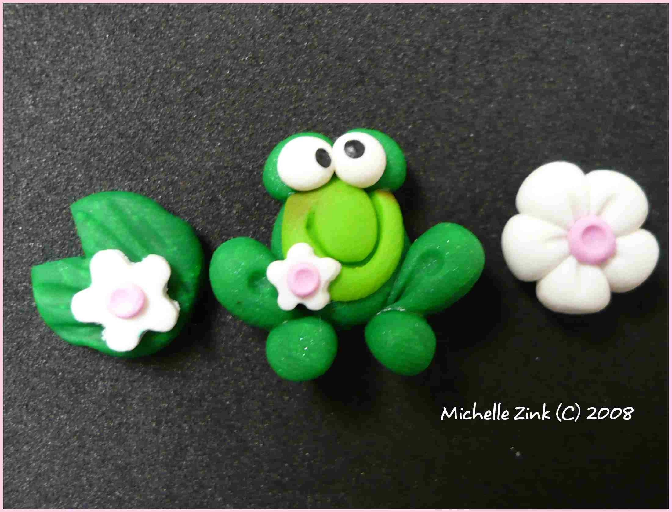 Polymer Clay Frog Flower and Lily Pad Beads by michellesclaybeads