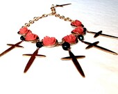Senorita Dagger sacred rose statement neckpiece . gothic romantic heavy metal medieval vintage multi cross assemblage