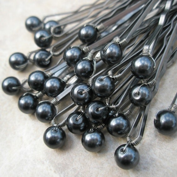 Items similar to Dark Grey Pearl Hair Pins - Black Swarovski Pearls (set of 25 wedding bobby ...