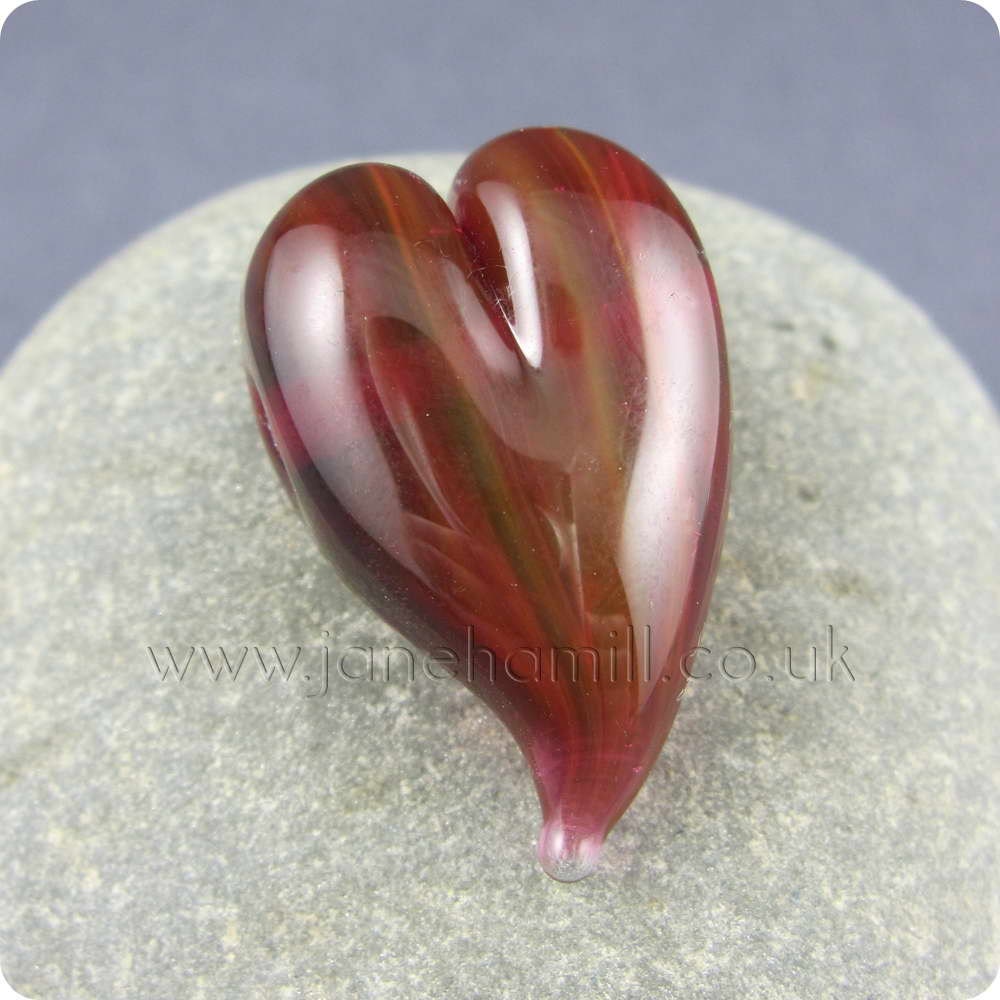Lampwork bead "Rosé" art glass heart pendant or focal, FHFteam Y3, GBUK, SRA