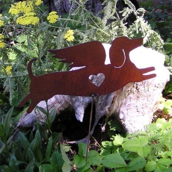 Rusty Finish Metal Garden Art Dachshund Angel by MountainIron