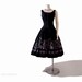 Vintage 1950s Full Skirt Dress - Black Cotton 50s Summer Dress Rhinestones