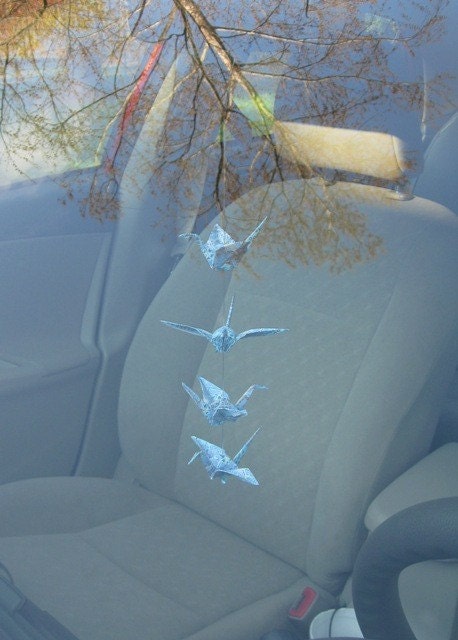 Father's Day Gift : Mobile for Automobile / Sky blue Washi Cranes