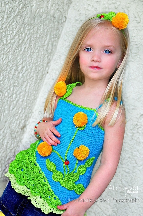 Dandelion Tunic Pattern/eBook Sizes 2-12 Hand Knitted with Crocheted details