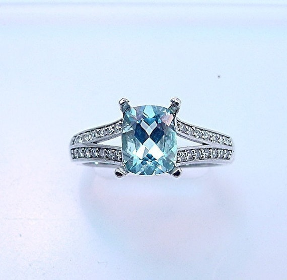 Natural AAAA Blue Aquamarine 9x7mm 1.91 Carat set in 14K white gold diamond (.30ct) Engagement ring.0702