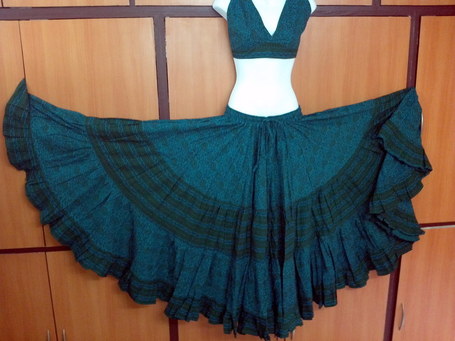 Gorgeous Turquoise Purple Block Print Organic Vegetable dyes used Pure cotton 25 Yard Skirt