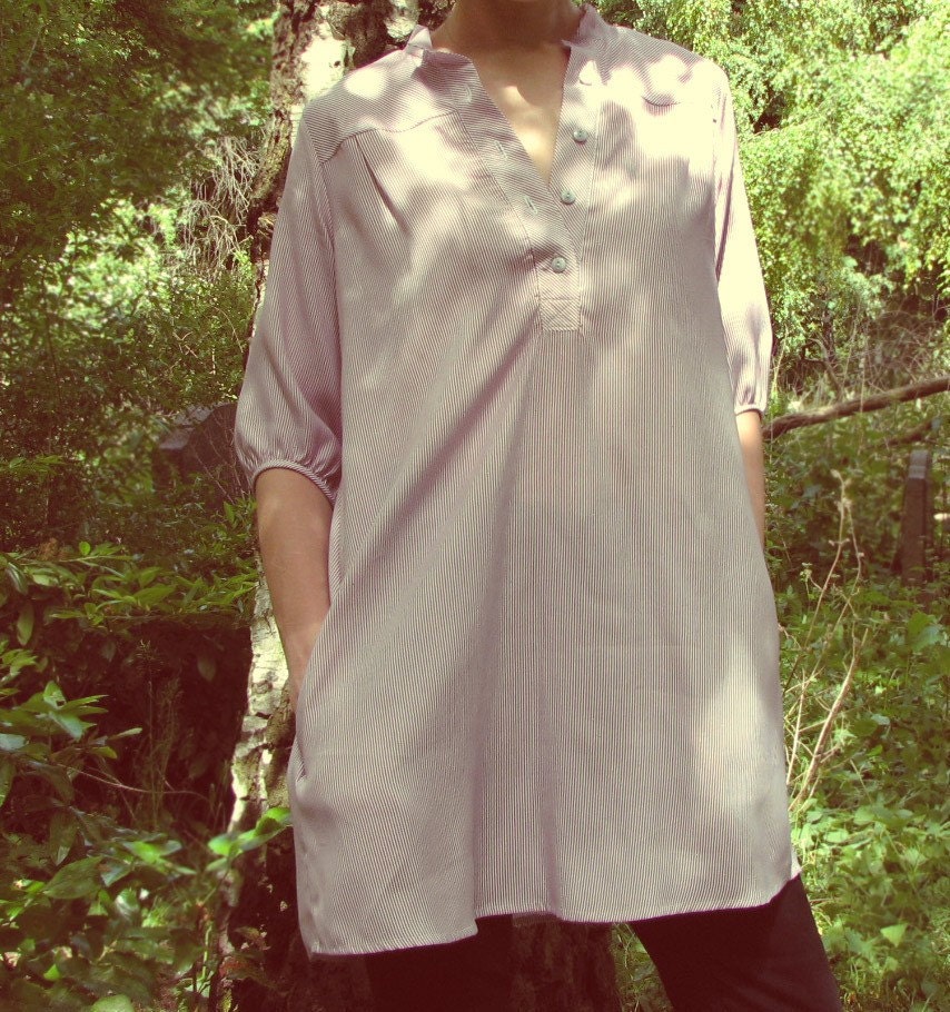 Scrooged Shirtdress Henley Tunic with Mandarin Collar Size Small