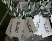 Paper Straws -PLACE CARD STRAWS - Unique place cards, choose white or distressed paper, font and ribbon color - set of 50