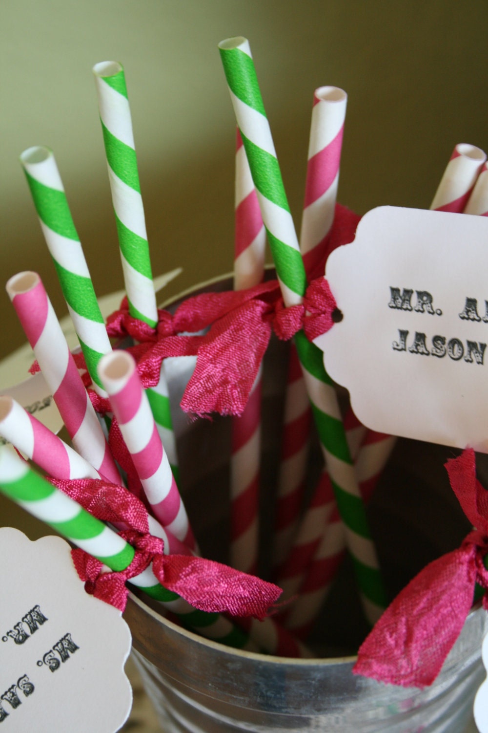 PLACE CARD - Carnival, Retro, Outdoor Wedding - Unique straw place cards,  white or distressed paper, font and ribbon color - set of 50