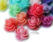 120pc ruffled rose cabochons deluxe set, matte resin, flatback for gluing to hairpins and rings 11mm