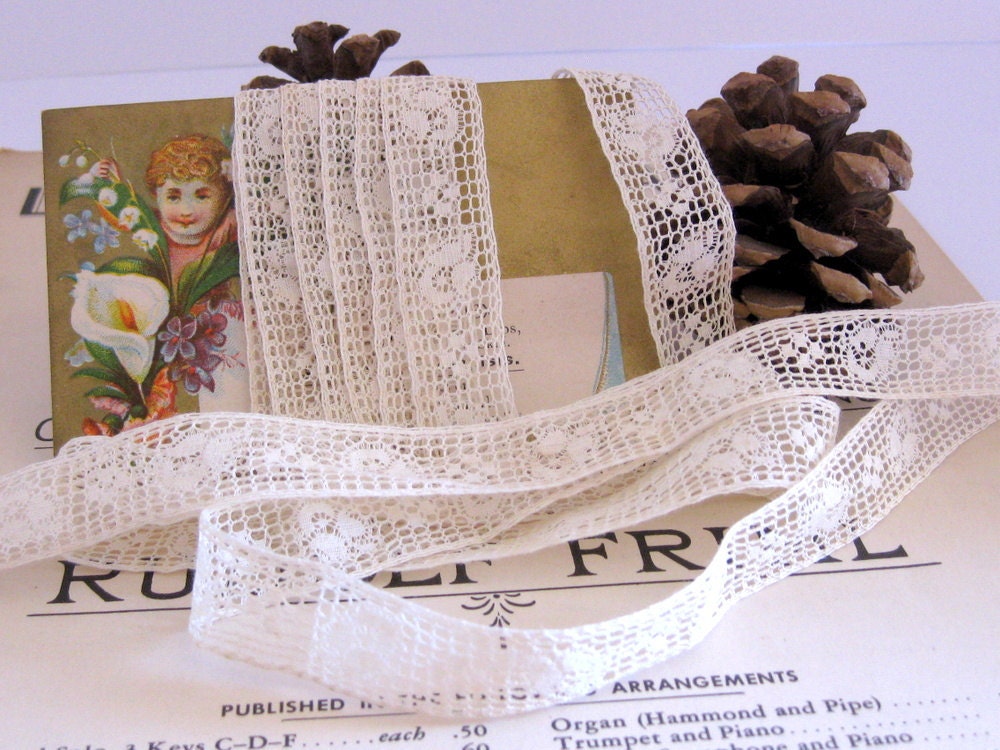 Antique Delicate French Lace Trim, Two Yards on Antique Advertising Card