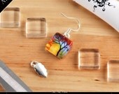 24 Earring Size Small Square Glass Tiles - Clear Cabochons