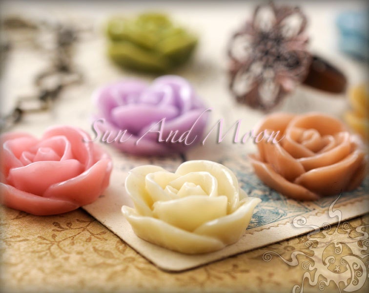 Resin Cabochons - 100pcs - 20mm Vintage - Rose Flower Cabochons - Mix and Match Any Colorful Vintage Cabochons Style Resin Flowers - 20VR
