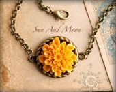Flower Cabochon Setting Kit - Set of 5 - Antique Bronze Chain, Cab Setting, Resin Flower, Jumprings - Antiqued Brass Bezel DIY Craft Kit