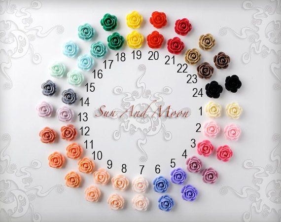 Resin Cabochons - 40pcs - 18mm Rose Flower Cabochons - Mix and Match Your Choice of Colorful Resin Flowers - 18RFR
