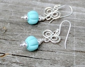 Turquoise Blue Lampwork Bead Southwestern Sterling Silver Dangle Earrings