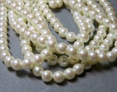 Long Strand of Vintage 5mm Cream Round Glass Pearl Beads