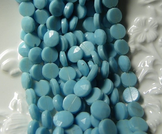 Vintage Czech Light Blue Nail Head Glass Beads (25)