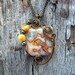 Wire Wrapped Pendant - Gold Yellow Crazy Lace Agate Necklace in Gunmetal