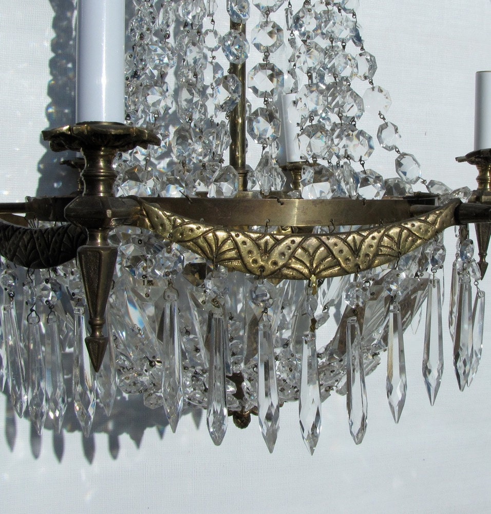 Vintage Art Deco HOLLYWOOD REGENCY Crystal Basket Chandelier