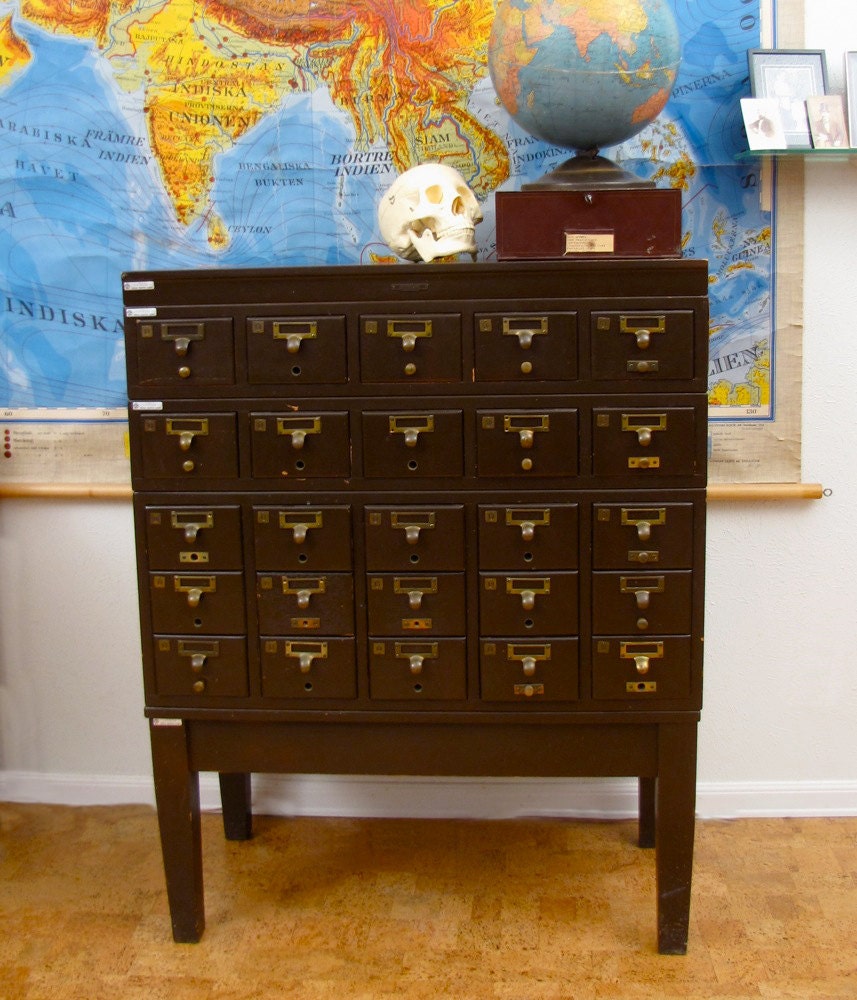 Vintage Wooden Card Catalog Industrial School Library 25 drawer oak wood