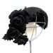 Dramatic Black vintage hat 1930s 40s all black felt flowers and leaves skullcap