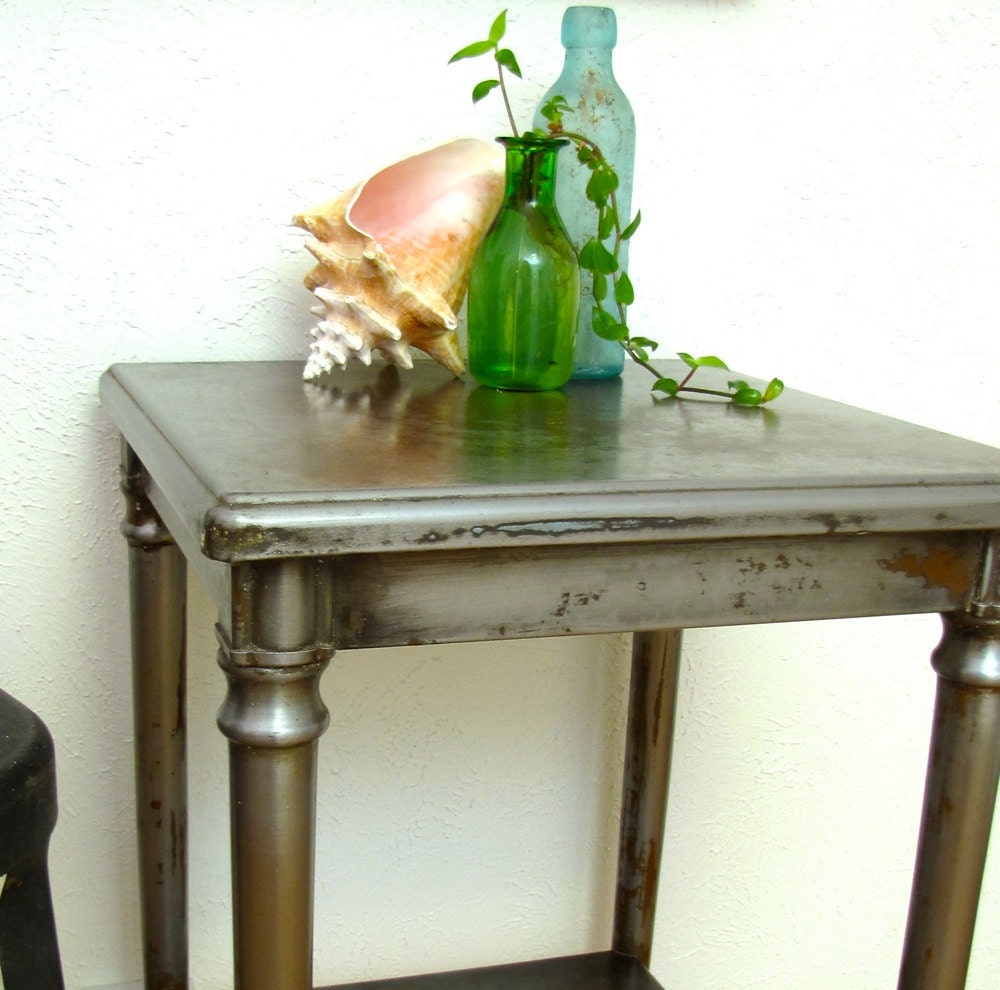 Vintage Industrial table 1920s bare steel furniture Simmons metal side table