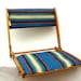 Summer Camp vintage folding oak and striped canvas portable travel chair Canoe Seat 1930s 40s