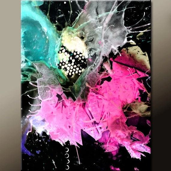 11x14 Abstract Art Print - Aqua Pink & Black Contemporary Modern Wall Art Prints  by Destiny Womack  - dWo - The Beauty of Chaos