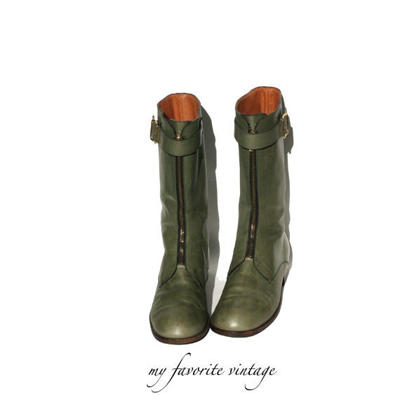 size 9 moss green Italian leather boots