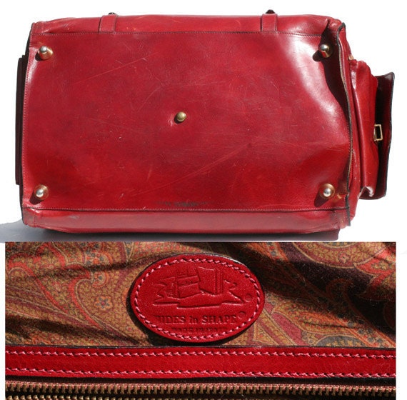 Italian leather candy apple red weekend travel bag